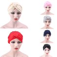 thumbnail image 3 of Chapeau Femmes Vin Rouge Femmes Mode Élastique Turban Chapeau Tête Wrap Chemo Plissé Hijab Cap, 3 of 5