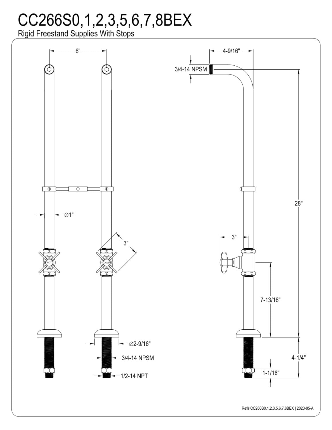 Kingston Brass CC266S2BEX Freestanding Supply Line Package, Polished Brass