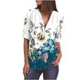thumbnail image 2 of Pompotops Chemises à Manches Longues Imprimées d'Été pour Femmes Tunique Décontractée à Fermeture Éclair Blouse Roulable Col en V en Solde, 2 of 5