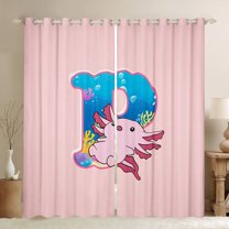 Manfei Sea Animal Axolotl Curtains Pack of 2 (42x84 Each),Colorful Sealife Croal Curtains Blackout,First Letter P Bedroom Curtains For Girls,Super Cozy Room Decor