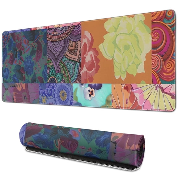 Long Mouse Pads for Desk,Colorful Patchwork Pioneer Flower Desk Mats on Top Of Desks, Desk Mouse Pad Extra Large with 3mm Non-Slip Base and Stitched Edge for Gaming,Work,Home 31.5"x11.8"
