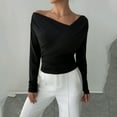 thumbnail image 4 of ShiShine Women's One Off Shoulder Long Sleeve Tops Going Out Shirts Slim Fit Tee Blouse, 4 of 6