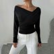 thumbnail image 3 of Ailaofu Women's Off Shoulder Long Sleeve Tops Ruched Going Out Crop Shirts Slim Fit Y2K Tee Blouse, 3 of 5