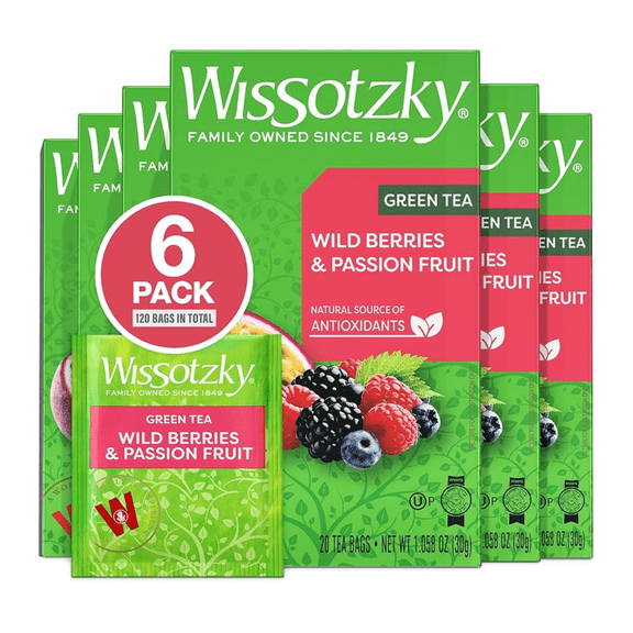 Kosher Wissotzky Wildberry & Passion Fruit Green Tea 20 ct, Pack of 6