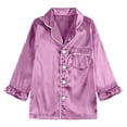 thumbnail image 3 of BLVB Kids Girl Satin Pajamas Set Button down Sleep Shirt Top with Long Pants Bottoms Sleepwear Loungewear Clothes, 3 of 6