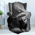 thumbnail image 4 of Gorilla Soft Flannel Fleece Throw Blanket, Close up Shot Portrait of an Orangutan in Greyscale Tones, Cozy Plush for Indoor and Outdoor Use, 50" x 70", Grey Pale Grey, by Ambesonne, 4 of 5