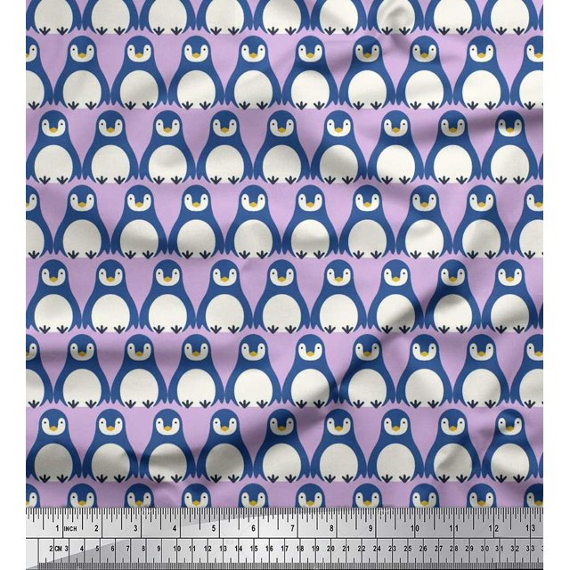 Soimoi Polyester Crepe Fabric Penguin Ocean Print Fabric by The Yard 42 Inch Wide