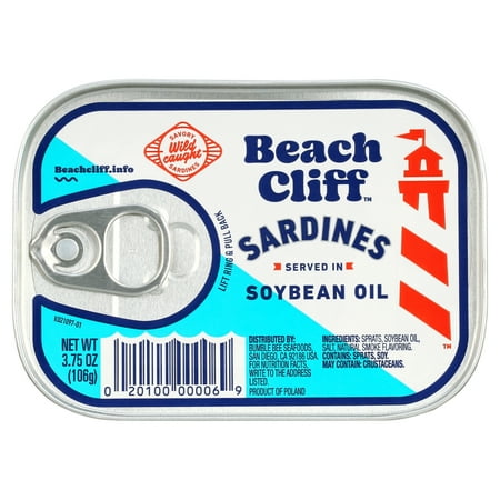 Beach Cliff Wild Caught Sardines in Soybean Oil, Gluten Free, 14g Protein Per Serving, Shelf Stable Tin Can, 3.75 oz