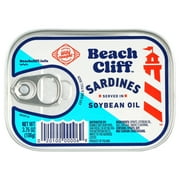 Beach Cliff Sardines in Soybean Oil, 3.75 oz Can, Shelf Stable Canned Wild Caught Sardine, High in Protein
