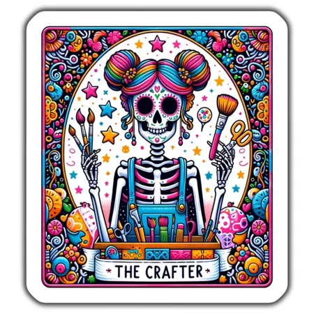 Colorful Skeleton Crafter Sticker, Day Of The Dead Skeleton Art For Crafters, Arkindle Sticker, Stickers For Tablet, College Gift, Scrapbook Stickers, Gratitude Stickers, Quote Stickers