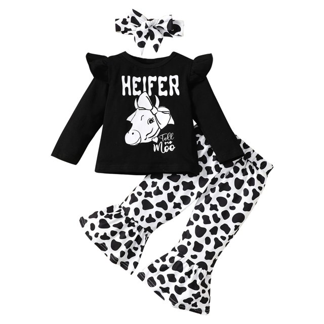 Gibobby Conjunto para bebé niña Conjunto de ropa de manga larga con estampado de animados para niñas pequeñas y pantalones, diademas, 3 uds.(Negro,12-18 Meses)