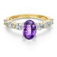 thumbnail image 3 of Gem Stone King 14K Two Tone Gold Purple Amethyst and Lab Grown Diamond Engagement Ring for Women | 2.10 Cttw | Oval Checkerboard 8X6MM | Gemstone February Birthstone | Size 5, 3 of 6