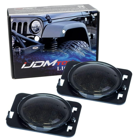 Smoked Lens White Full LED Front Fender Flare Side Marker Light Kit For Jeep 2007-2017 Wrangler JK, Replace OEM Amber or Clear Sidemarker Lamps