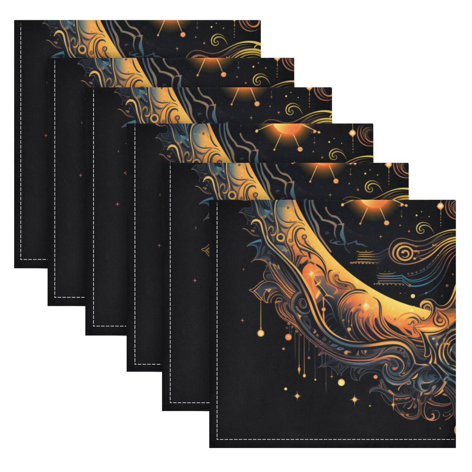 JSTEL Sun Moon Stars Alchemy Witchy Cloth Napkins Set of 6, 20x20 Inch Washable and Reusable Napkin for Decoupage Dinner Party Everyday Use