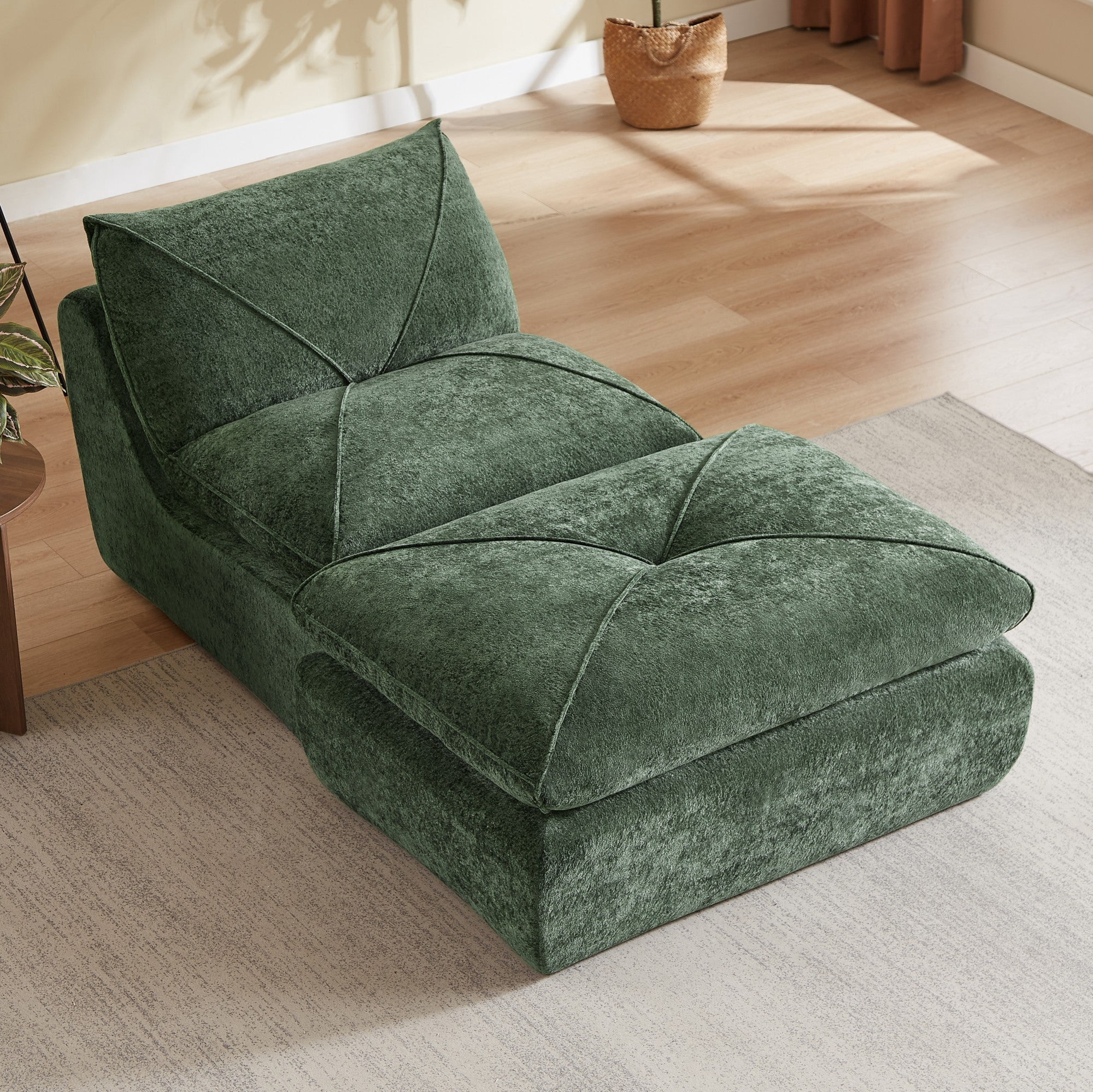 Sailvan Modern Chenille Sectional Sofa with Ottoman,Modular Living Room Couch for Apartments and Families,Comfortable Minimalist Seating Green
