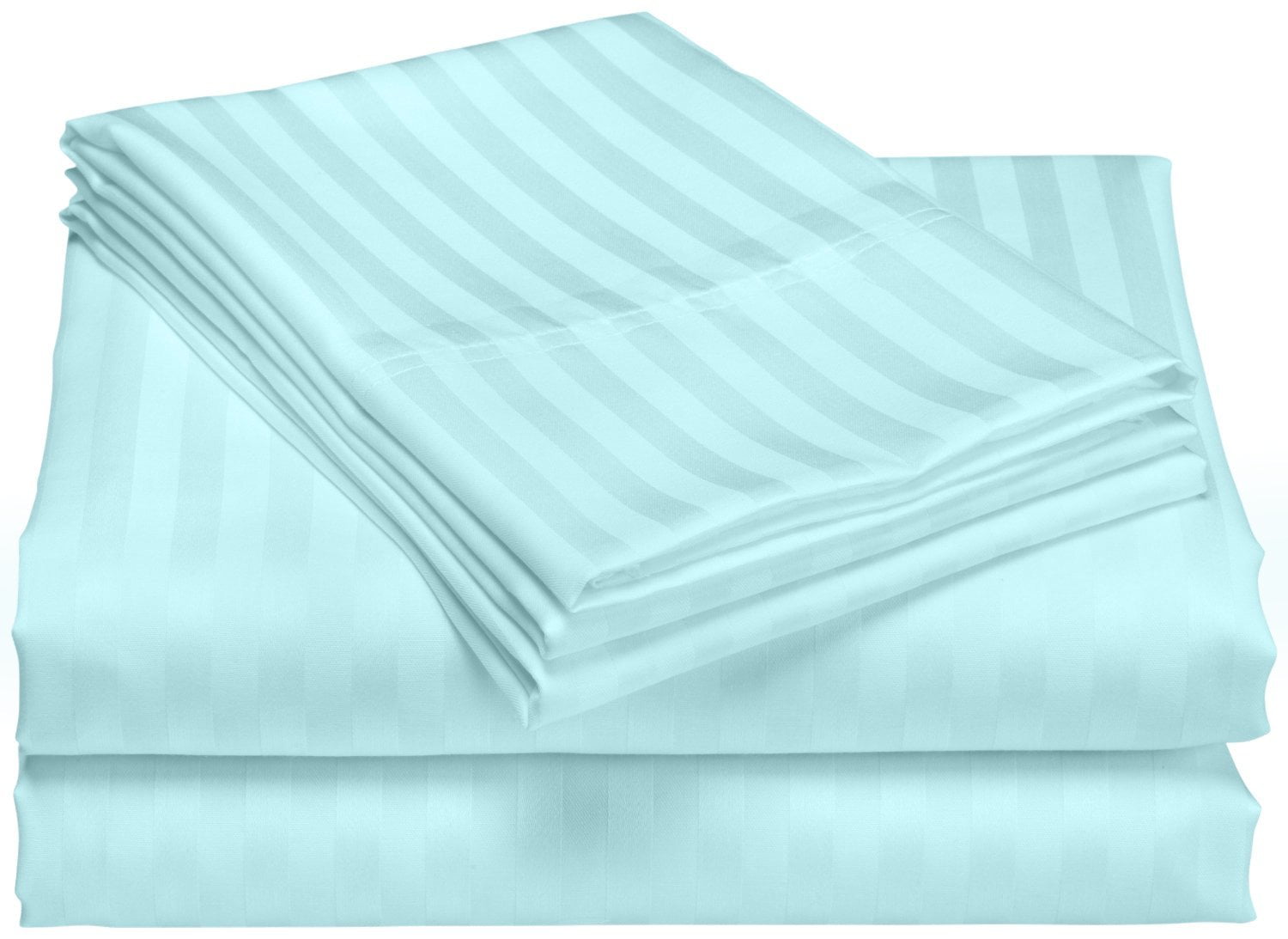 1200 Thread Count 100% Cotton Stripe Sheet Set deep pocket (Queen, Aqua ...