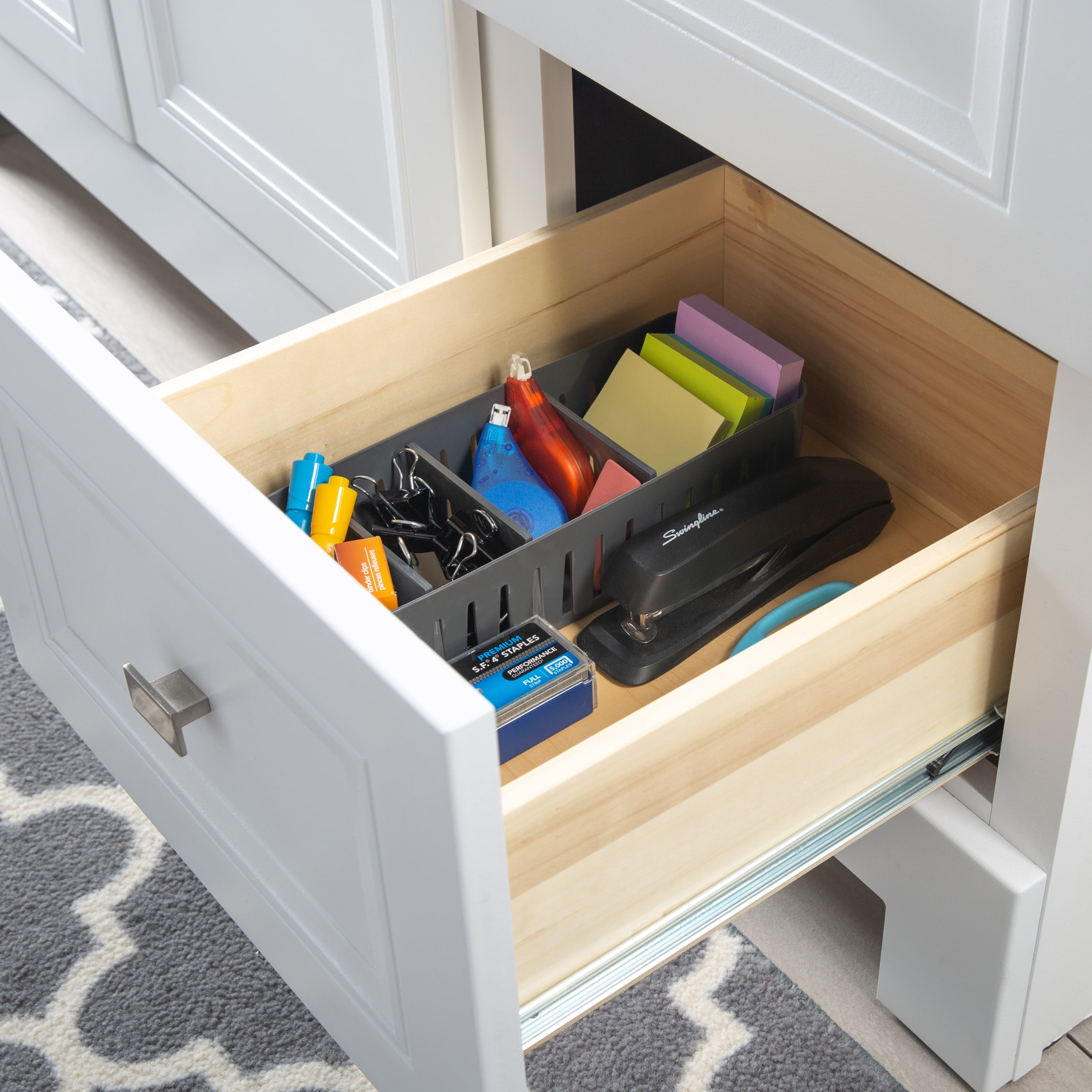 Simplify 4 Pack Slim Stackable Drawer Organizer Bin with Adjustable Dividers in Grey