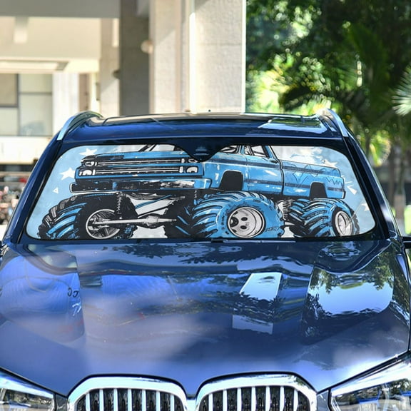 Stars Monster Truck Automotive Front Car Windshield Sun Shade Reflector Foldable for Front Fit for Cars Truck SUVs