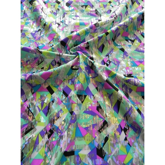 Nylon Spandex 4 ways Stretch Geometric Design with Silver Foil Design
