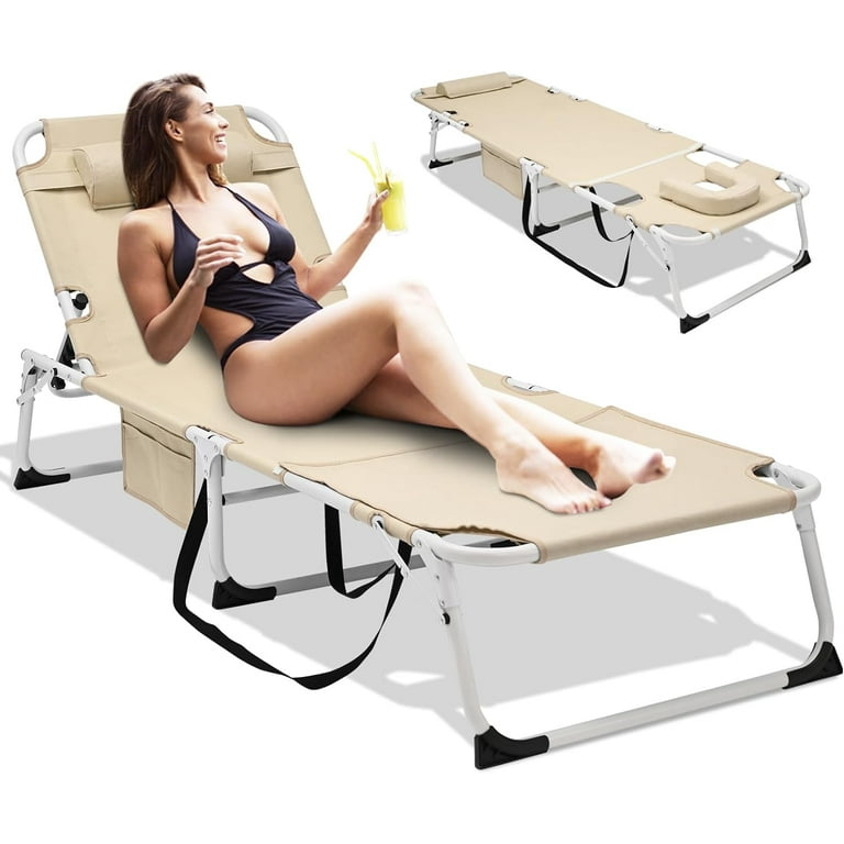 Slsy 5 Position Adjustable Tanning Chair with Face Arm Hole Foldable Lounge Chair for Pool Beach Patio Walmart