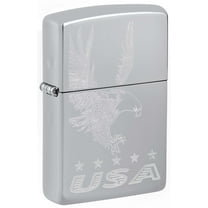 Zippo Lighter: Engraved Eagle and USA - High Polish Chrome 81159