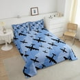 thumbnail image 3 of Airplane Bedding Comforter Sets Twin Size Aircrafts Silhouette Comforter Set Old Bomber Planes Bedding Blue Wave Stripes Duvet Insert Aviation Themed Airplane Decor Room,2 Pieces, 3 of 6