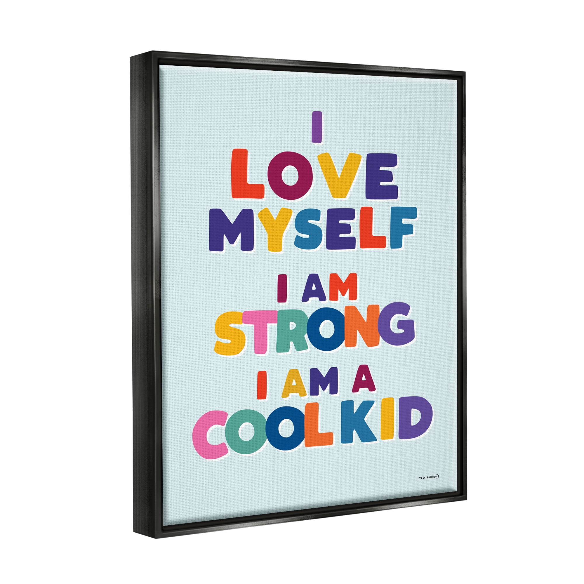 Stupell Industries Kid's Self-Esteem Phrases Inspirational Painting Black Floater Framed Canvas Art Print Wall Art, 17 x 21