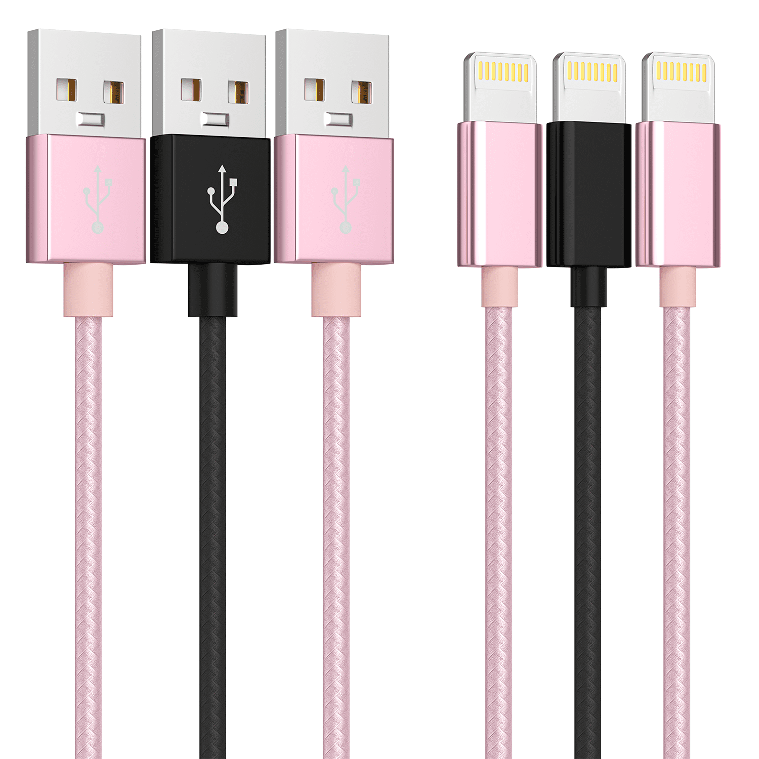 Silver Chargers Extra Long Nylon Braided Cables 3-Pack 6FT 6FT 10FT USB Fast Charging Charge & Sync Cable Cord
