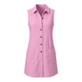 thumbnail image 4 of Women's Sleeveless Solid Color Cotton Linen Blend Shirt Dress Collared Button Down Casual Dress with Pockets Pink S(S), 4 of 7