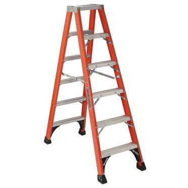 Louisville Ladder 6' Fiberglass Twin Step Ladder, 10' Reach, 375 lbs Load Capacity, FM1406HD