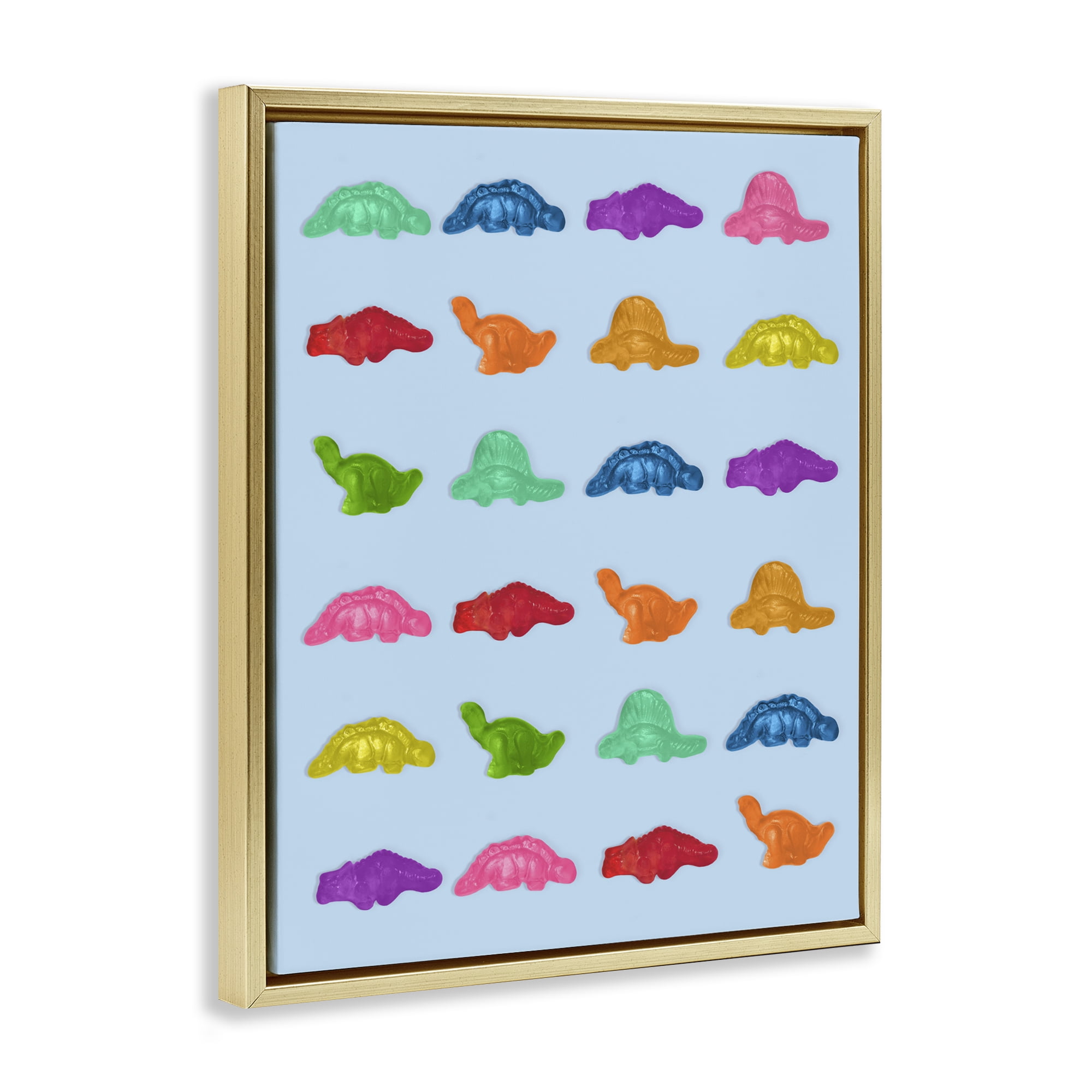 Stupell Industries Colorful Dinosaur Gummies Gold Framed Floater Canvas Wall Art, design by LISH Creative