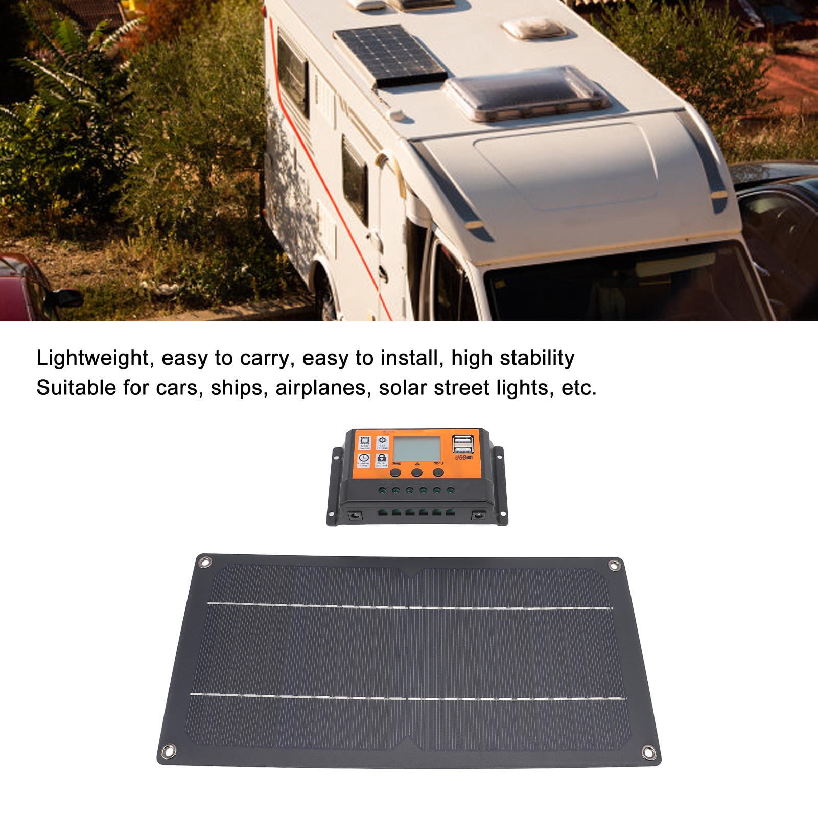 YAHHU 60W Monocrystalline Solar Panel Controller Kit – 12V/24V Adaptive Charger, 100A, Ideal for RV, Car, Boat, and Solar Street Lights