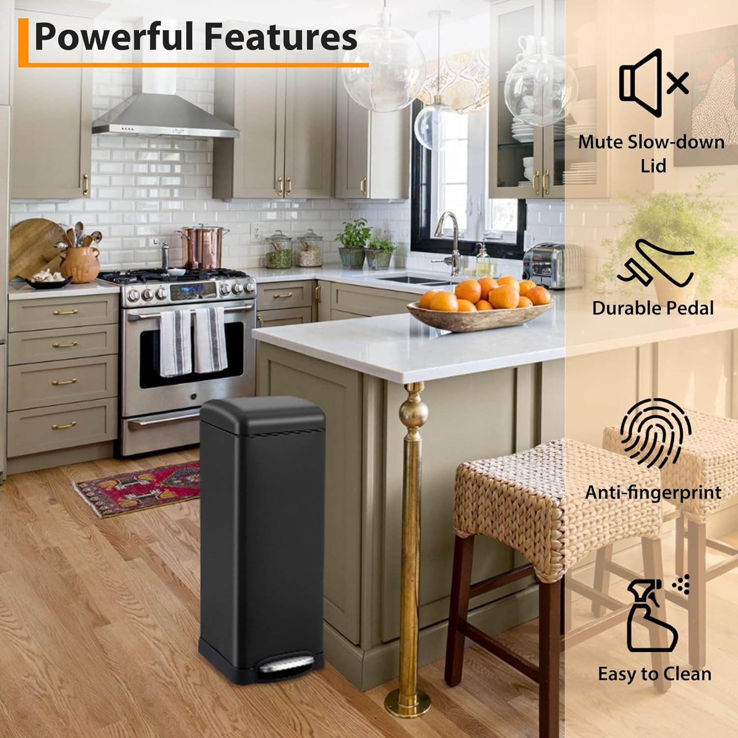 Huisuilinss 8 Gallon/ 30L Trash Can,Kitchen Trash Can with Lid,Step Trash Bin Fingerprint-Proof For Office Bedroom Bathroom Brushed Stainless Steel Garbage Can