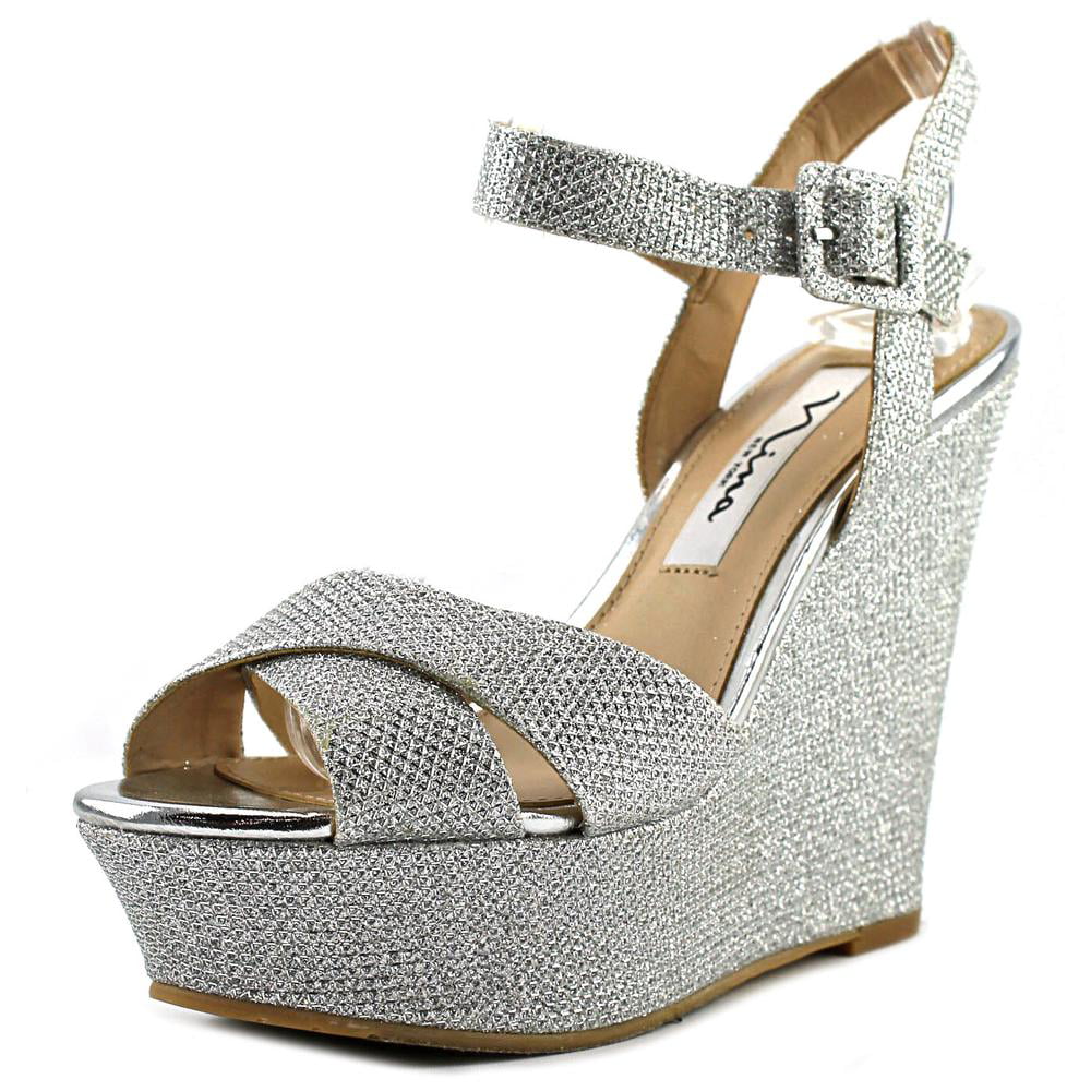 Nina Shoes - nina jinjer women open toe canvas silver wedge sandal ...