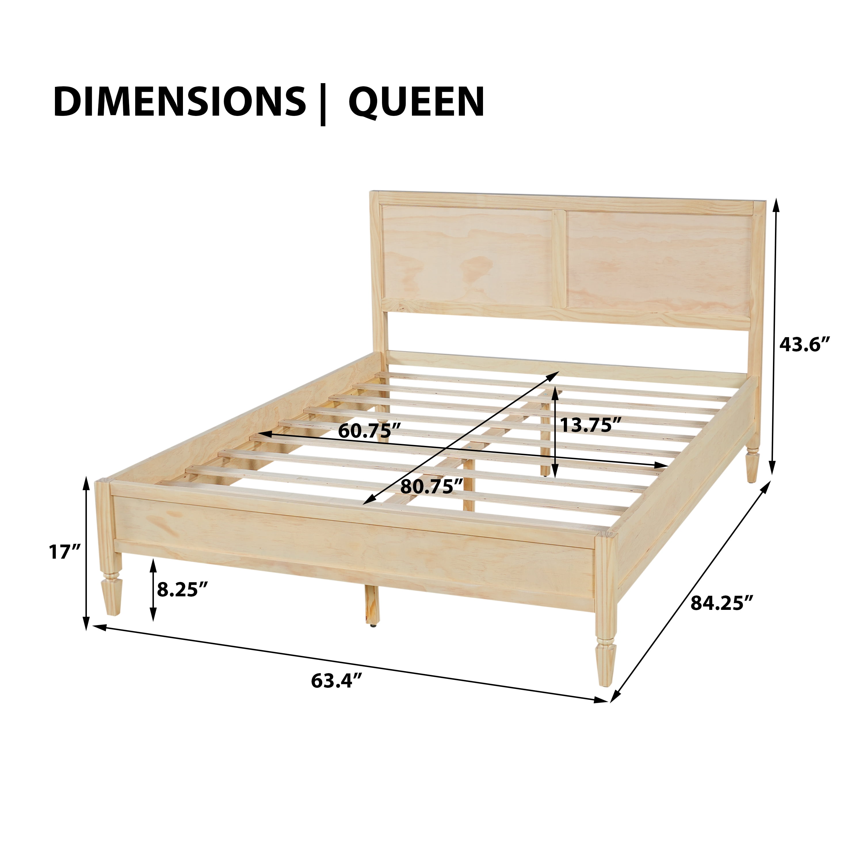 Queen Size Classic Wood Platform Bed Frame, No Box Spring Needed, Easy Assembly