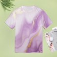 thumbnail image 4 of Marble Blue Greene Purple And Gold Stripes Women's Short Sleeve T-Shirt Crew Neck Casual Summer Trendy Loose Fit Tops, 4 of 6