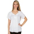 thumbnail image 3 of Sakkas Embroidered 100% Cotton Semi-Sheer Short Sleeve Gauzy Top / Blouse - White - 2XL, 3 of 3