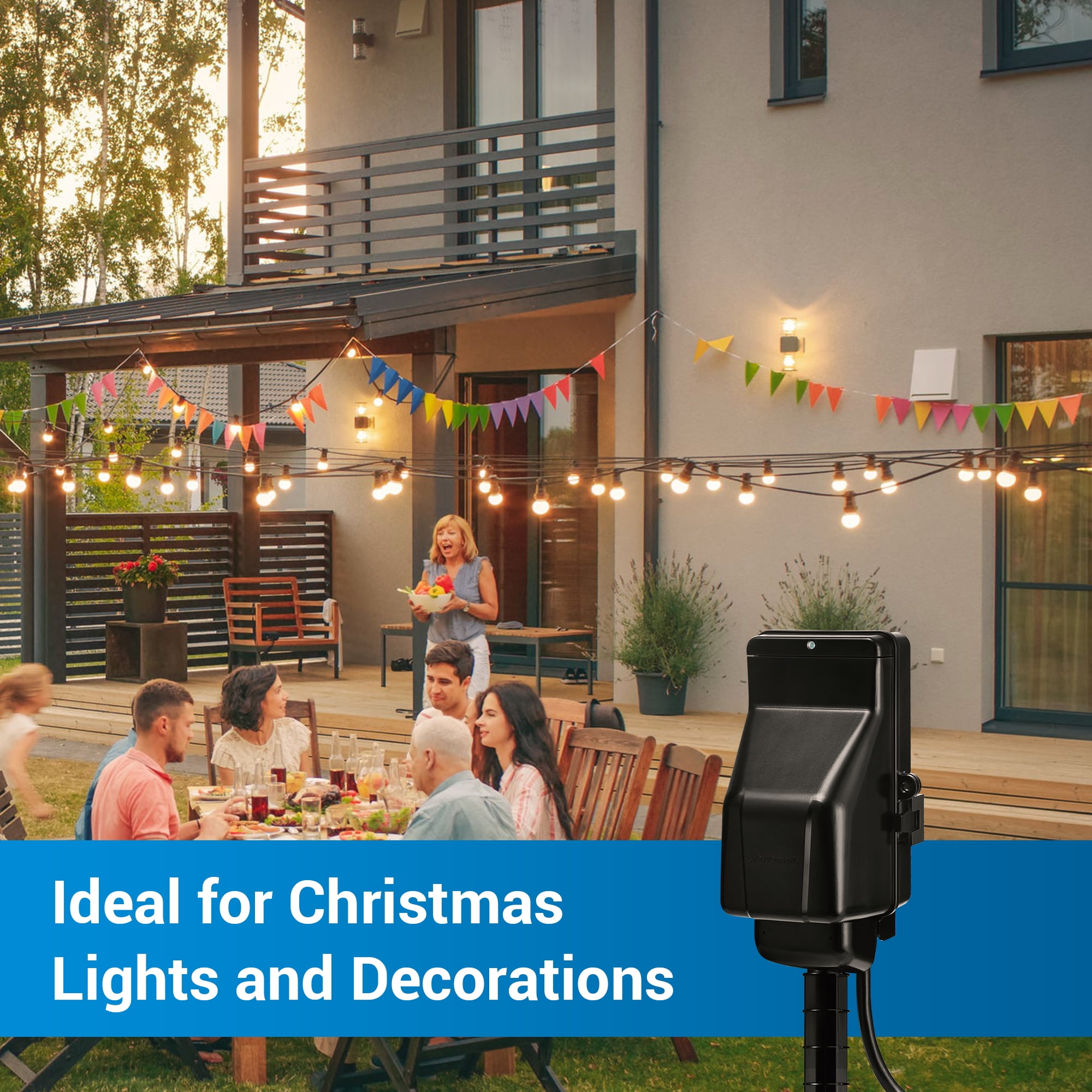 DEWENWILS Outdoor Power Strip Yard Stake Timer with Photocell, 6FT Extension Cord, 6 Grounded Outlets, Waterproof Christmas Lights Timer with Outlets, Dusk Till Dawn Timer, 15A/1875W