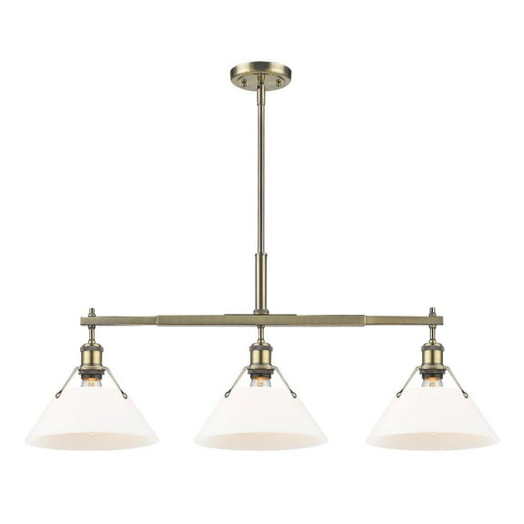 Orwell 3-Light Linear Pendant in Aged Brass with Opal Glass