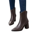 thumbnail image 7 of HAPIMO Women Ankle Boots Pointed Toe Chunky Block Heel V‑shaped Top Opening Zipper Faux Leather For Dating Dinner And Daily City Outings Brown 36, 7 of 7