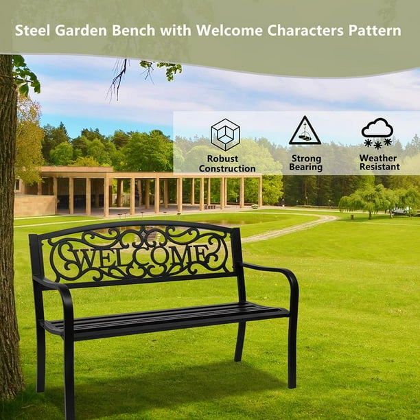 UBesGoo 50 Bench Outdoor Bench for Patio Metal Bench Park Bench Cushion for Yard Porch Work Entryway