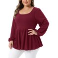 thumbnail image 4 of Agnes Orinda Plus Size Blouses for Women Scoop Neck Long Sleeve Peplum Knit Top 2X Wine Red, 4 of 6