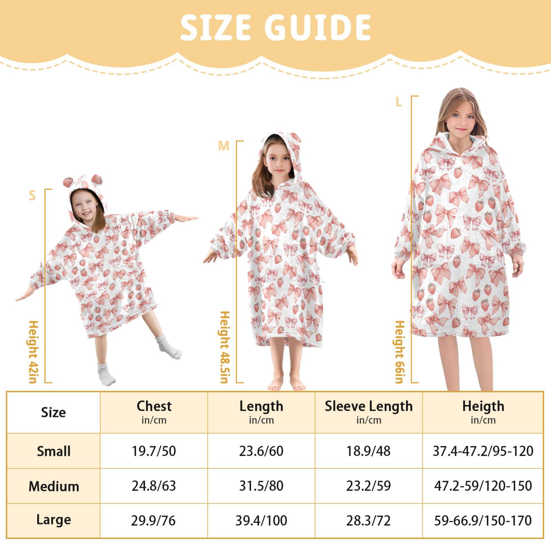 Wearable Blanket Hoodie for Kids Pink Bows Strawberries Flannel Hooded Blanket with Pockets and Sleeves Suitable for Boys and Girls
