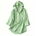 thumbnail image 5 of Akmaiox Sun Shirt Cardigan Women 7 8 Sleeve Button Down Hoodies Portable Lightweight Jacket Hooded with Drawstring Summer Vacation Beach S‑2XL, 5 of 7