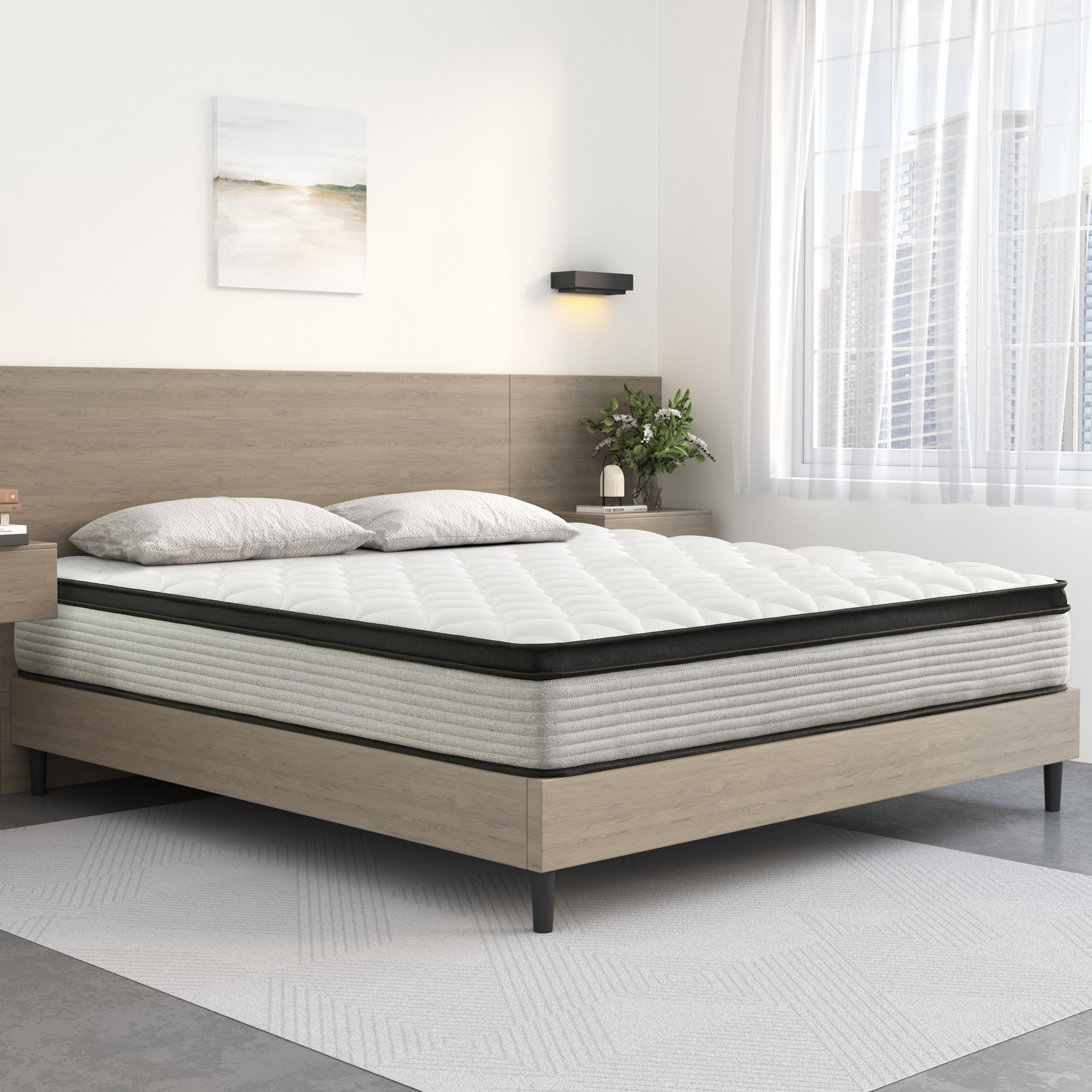 Queen Mattress, Telino 12'' Plush Hybrid Innerspring Mattress in a Box for Adult, Pressure Relief