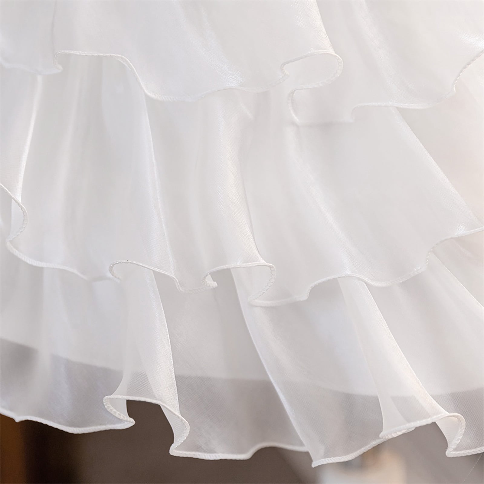 Wdgfv Girls Bow Layered Lace Dress Toddler Flower Girl Wedding Bridesmaid Prom Gowns Pageant Party Formal Gown White 4-5 Years