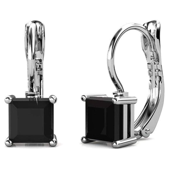 Cate & Chloe Samantha 18k White Gold Plated Drop Earrings with Black Swarovski Crystals for Women