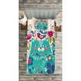thumbnail image 3 of Ambesonne Cat Quilted Bedspread Set 2 Pcs, Kitty with Flower and Bird, Twin Size, Multicolor Seafoam, 3 of 3