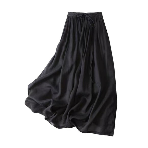 Tumotour Cotton And Linen Skirt For Women Summer Cargo High Waist Long Skirts Casual Front A-Line Midi Skirt Beach Floral Skirts