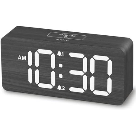 wonima99 Wooden Digital Alarm Clocks for Bedrooms: Dimmable Dual Alarm Clock with Large Numbers for Bedside Desk - Loud Alarm for Heavy Sleepers with Volume Control - Wood Decor & Gifts